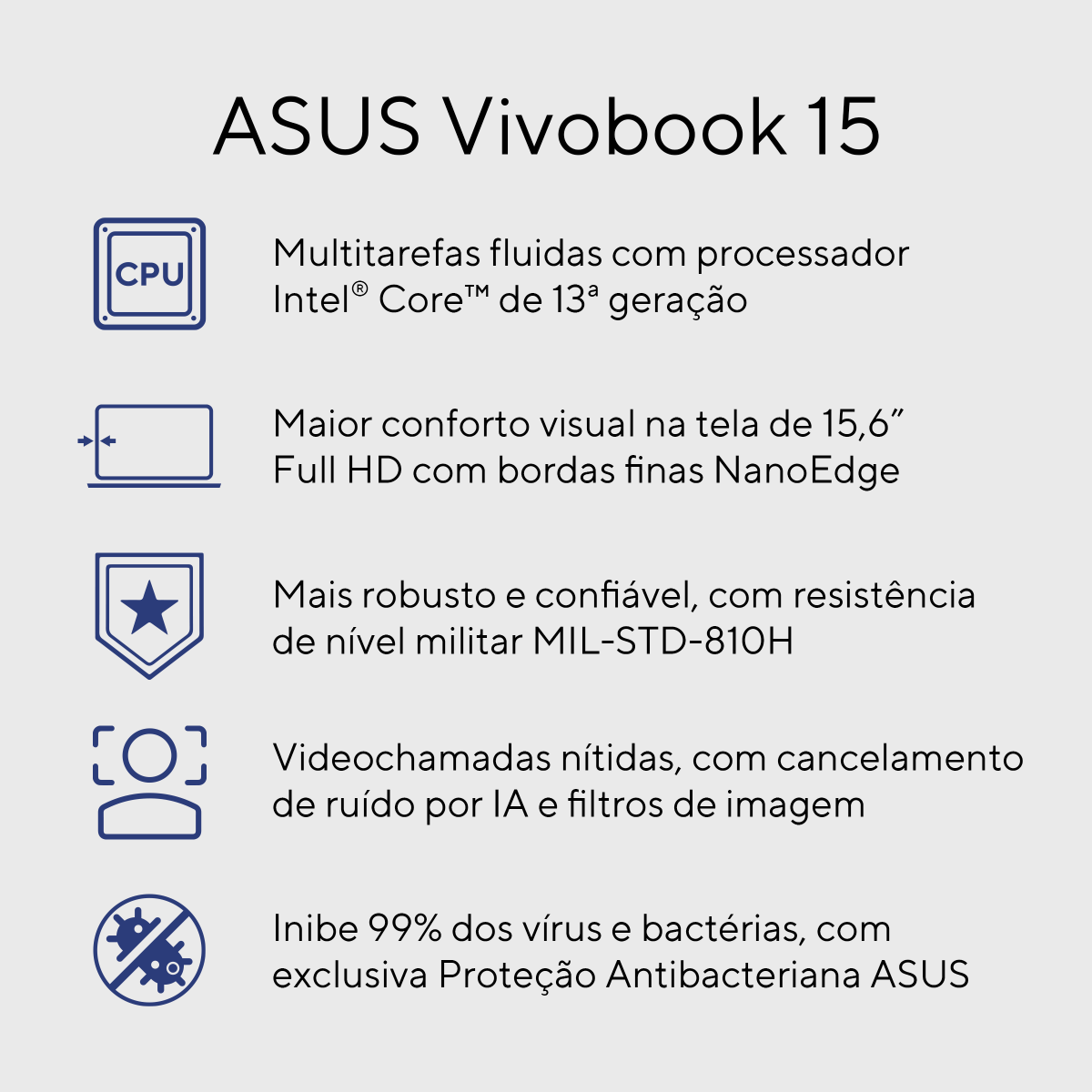 Notebook ASUS Vivobook 15 aberto sobre uma mesa